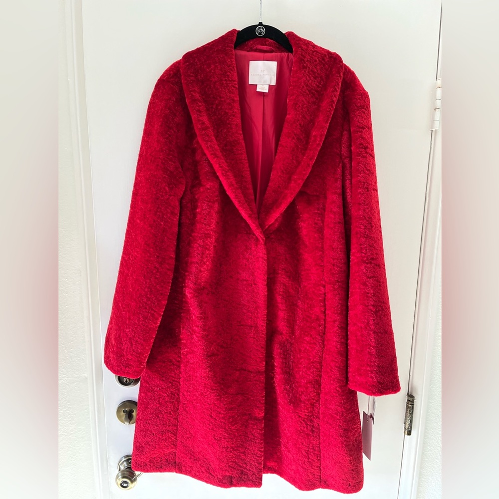 NWT RACHEL PARCELL RED FAUX FUR COAT SIZE M